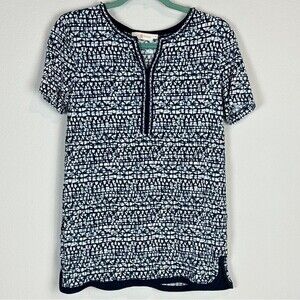 Tory Burch Linen Indigo Beaded Short Sleeve Tunic S